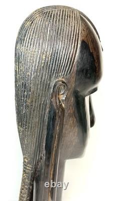 Vintage Kenya African Folk Art Carved Blackwood Tribal Warrior Bust Head 9 1/2