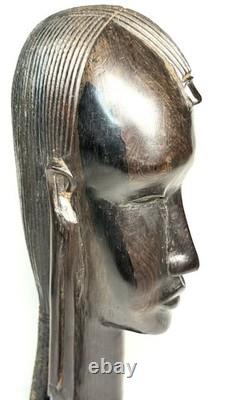 Vintage Kenya African Folk Art Carved Blackwood Tribal Warrior Bust Head 9 1/2