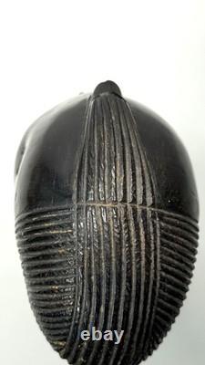 Vintage Kenya African Folk Art Carved Blackwood Tribal Warrior Bust Head 9 1/2