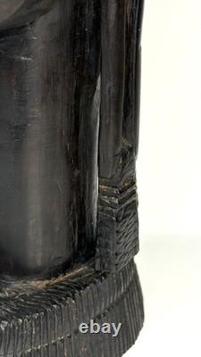 Vintage Kenya African Folk Art Carved Blackwood Tribal Warrior Bust Head 9 1/2