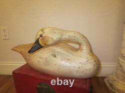 Vintage LARGE wood Folk Art carved goose duck