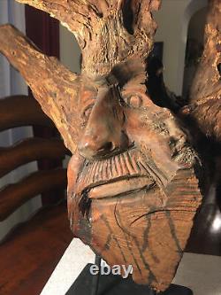 Vintage Large Carved Wood Tree Trunk Figurine Old Man Folk art One Of A Kind