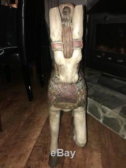 Vintage Large Carved Wooden Roman Chariot Horse. Hand Painted. Folk Art