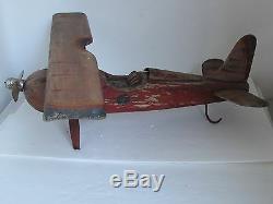 Vintage Large Folk Art Carved Wood Air Plane 1930 1940