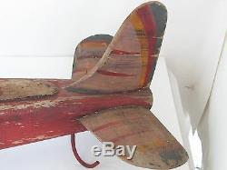 Vintage Large Folk Art Carved Wood Air Plane 1930 1940