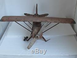 Vintage Large Folk Art Carved Wood Air Plane 1930 1940