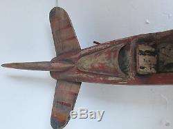 Vintage Large Folk Art Carved Wood Air Plane 1930 1940