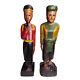 Vintage Large Folk Art Man & Women Smoking Wood Carved Figure Statues