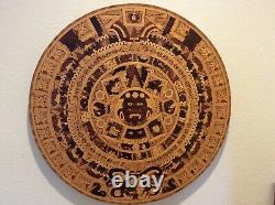 Vintage Large Hand Carved Wood Aztec Calendar Table Top or Wall Art Mexico 33