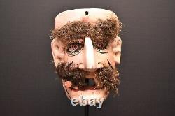 Vintage MASK Mexican Guerrero MAN W LARGE NOSE FOLK ART Ceremonial CARVED Wood