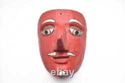 Vintage MEXICAN FOLK ART Carved WOOD DANCE MASK Veracruz RED LARGE NOSE Carnival