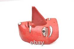 Vintage MEXICAN FOLK ART Carved WOOD DANCE MASK Veracruz RED LARGE NOSE Carnival