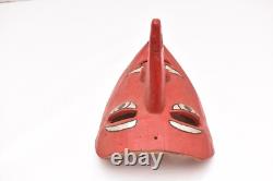 Vintage MEXICAN FOLK ART Carved WOOD DANCE MASK Veracruz RED LARGE NOSE Carnival