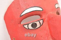 Vintage MEXICAN FOLK ART Carved WOOD DANCE MASK Veracruz RED LARGE NOSE Carnival