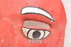 Vintage MEXICAN FOLK ART Carved WOOD DANCE MASK Veracruz RED LARGE NOSE Carnival