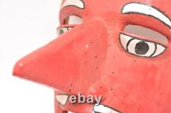 Vintage MEXICAN FOLK ART Carved WOOD DANCE MASK Veracruz RED LARGE NOSE Carnival
