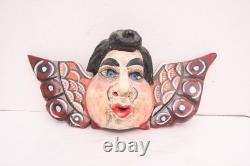 Vintage MEXICAN GUERRERO FOLK ART CARVED WOOD ANGEL Cherub MASK Hanging Putti