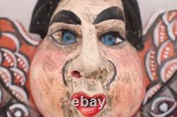 Vintage MEXICAN GUERRERO FOLK ART CARVED WOOD ANGEL Cherub MASK Hanging Putti