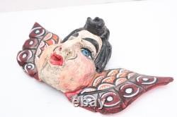 Vintage MEXICAN GUERRERO FOLK ART CARVED WOOD ANGEL Cherub MASK Hanging Putti