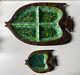 Vintage Majolica Style Leaf Tray By Ramon Orta Haitian Folk Art Carved Wood