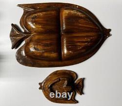 Vintage Majolica Style Leaf Tray by Ramon Orta Haitian Folk Art Carved Wood