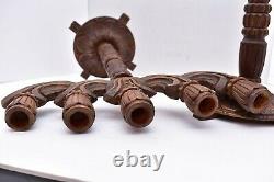 Vintage Mexican Carved Wood Church Candle Holders Folk Art Candelabra Pair LARGE
