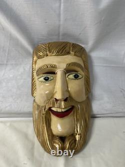 Vintage Mexican Carved Wood Lacquer Man Folk Art Dance Mask Antique RARE