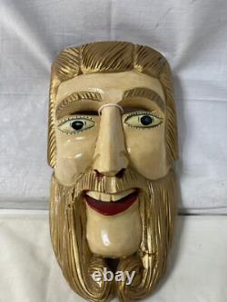 Vintage Mexican Carved Wood Lacquer Man Folk Art Dance Mask Antique RARE