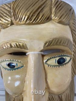 Vintage Mexican Carved Wood Lacquer Man Folk Art Dance Mask Antique RARE