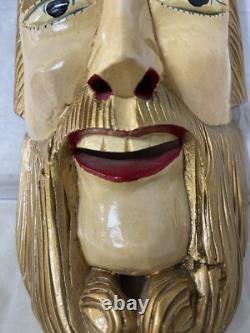 Vintage Mexican Carved Wood Lacquer Man Folk Art Dance Mask Antique RARE