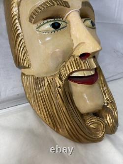 Vintage Mexican Carved Wood Lacquer Man Folk Art Dance Mask Antique RARE