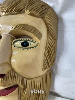 Vintage Mexican Carved Wood Lacquer Man Folk Art Dance Mask Antique RARE