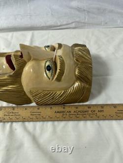 Vintage Mexican Carved Wood Lacquer Man Folk Art Dance Mask Antique RARE