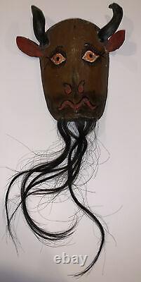 Vintage, Mexican Ceremonial Mask, The Devil, Hand Carved, Folk Art, Festival