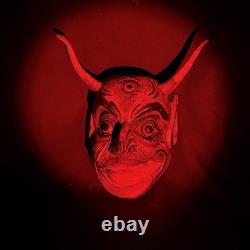 Vintage Mexican Diablo Dance Mask Carved Wood Real Horns Rattling Folk Art Devil