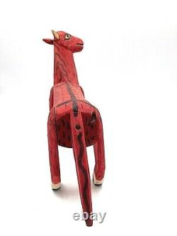 Vintage Mexican Folk Art Alebrije Wood Carving Animal Wooden Oaxacan Red Horse