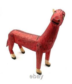 Vintage Mexican Folk Art Alebrije Wood Carving Animal Wooden Oaxacan Red Horse