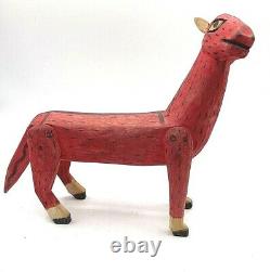 Vintage Mexican Folk Art Alebrije Wood Carving Animal Wooden Oaxacan Red Horse