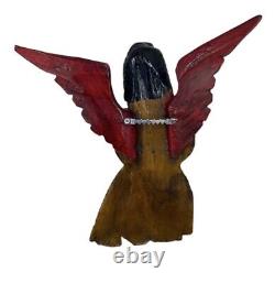 Vintage Mexican Folk Art Carved Wood Hand Painted Full Wing / Body Angel 12