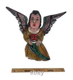 Vintage Mexican Folk Art Carved Wood Hand Painted Full Wing / Body Angel 12