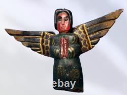 Vintage Mexican Folk Art Carved Wood Painted Winged Full Wall Angel 15