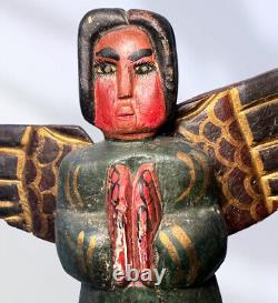 Vintage Mexican Folk Art Carved Wood Painted Winged Full Wall Angel 15