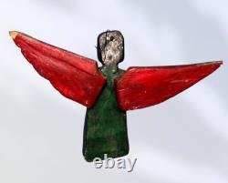 Vintage Mexican Folk Art Carved Wood Painted Winged Full Wall Angel 15
