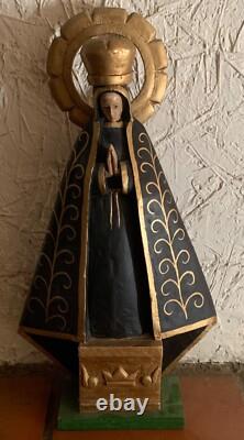 Vintage Mexican Folk Art Carved Wood Santos Lady Of The Lakes
