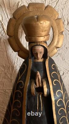 Vintage Mexican Folk Art Carved Wood Santos Lady Of The Lakes