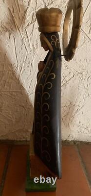Vintage Mexican Folk Art Carved Wood Santos Lady Of The Lakes