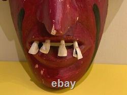 Vintage Mexican Folk Art Devil Red Wooden Carved Mask