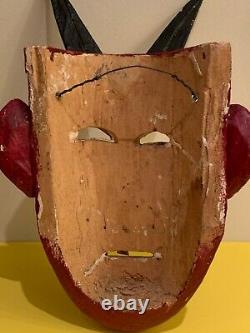 Vintage Mexican Folk Art Devil Red Wooden Carved Mask