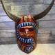 Vintage Mexican Folk Art Diablo Devil Mask Carved Wood Real Horns Snake Guerrero