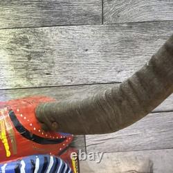 Vintage Mexican Folk Art Diablo Devil Mask Carved Wood REAL HORNS Snake Guerrero